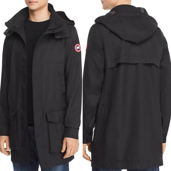 NWT Canada Goose Men's Crew Trench Coat Black Zip Up Detachable Hood